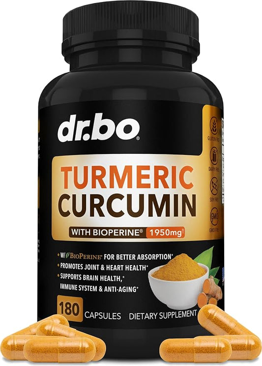 Turmeric Curcumin with BioPerine Supplement Capsules 1950mg Curcuma 180 Turmeric