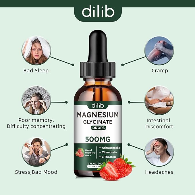 Magnesium Glycinate Supplement, Magnesium Liquid Drops 500mg Ashwagandha,