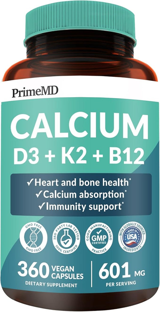 PrimeMD 4-in-1 Calcium Supplements for Women 600mg with D3 K2 K2 B12 B12 5000 5000 IU (360 Count)