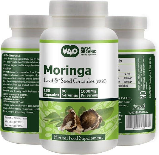 Moringa Oleifera Leaf and Seed Powder (80:20) Ratio 180 Capsules, 90 Servings, 1000 mg. 1.
