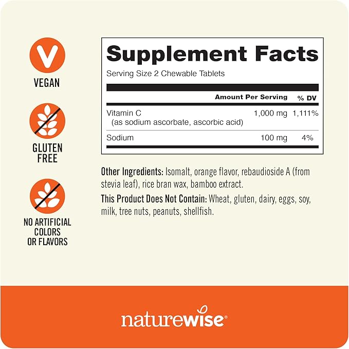 NatureWise Vitamin C 1000mg Chewable Tablet Supplement 90 Count[45 Count[45 Days