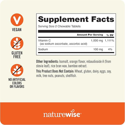 NatureWise Vitamin C 1000mg Chewable Tablet Supplement 90 Count[45 Count[45 Days