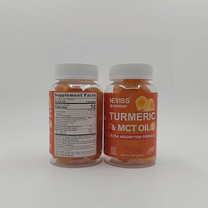 Turmeric Curcumin Gummies for Adults, with Medium Chain Triglycerides (MCT) Oil, Black Pepper Extract, Ultra Absorption, Sugar Free, 120 Gummies, 60 Servings