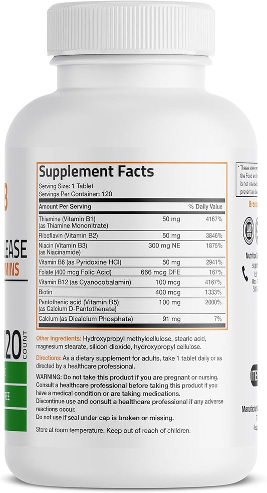 Bronson Super B Vitamin B Complex B1, B2, B2, B3, B3, B6, B6, B9 B9 - B12) Contains 120 Tablets