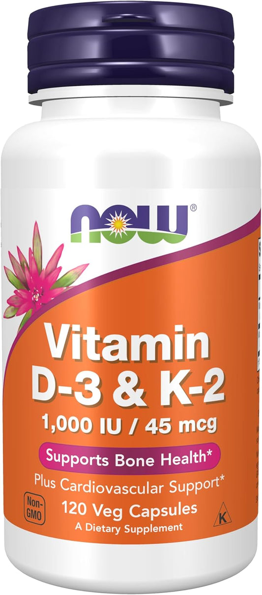 NOW Supplements, Vitamin D-3 & K-2, 1,000 IU/45 IU/45 mcg,Plus 120 veg