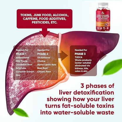 VVNaturals Sugar-Free 26-in-1 Liver Cleanse Detox & Repair Fatty Liver Formula Gummies; 3000mg Blend of Glutathione, Silymarin Milk Thistle, Choline, TUDCA | Liver Detox Gummies - 60 Vegan Ct