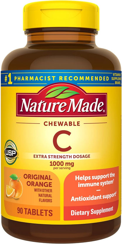 Nature Made Extra Strength Dosage Chewable 1000 mg 90 Tablets, 45 Day