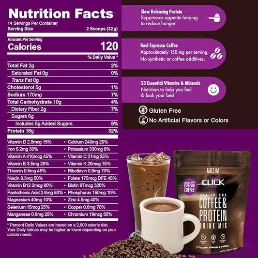 Click Coffee Protein, Protein & Real 23 Essential 15.8-Ounce