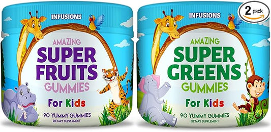Infusions Super Fruit and Super Green Gummies for Kids 180 Count - Superfood Blend Soft and Delicious Gluten Free Non-GMO