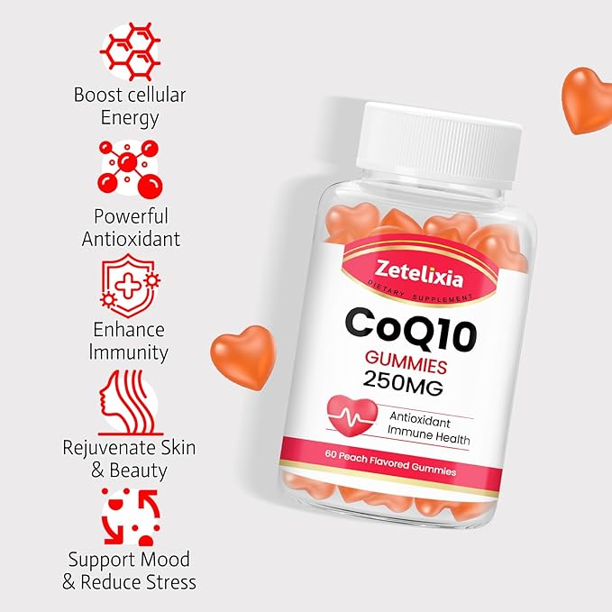 Sugar Free CoQ10 Gummies 250mg, 5X Q10 for 60 Peach