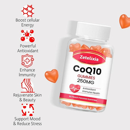 Sugar Free CoQ10 Gummies 250mg, 5X Q10 for 60 Peach