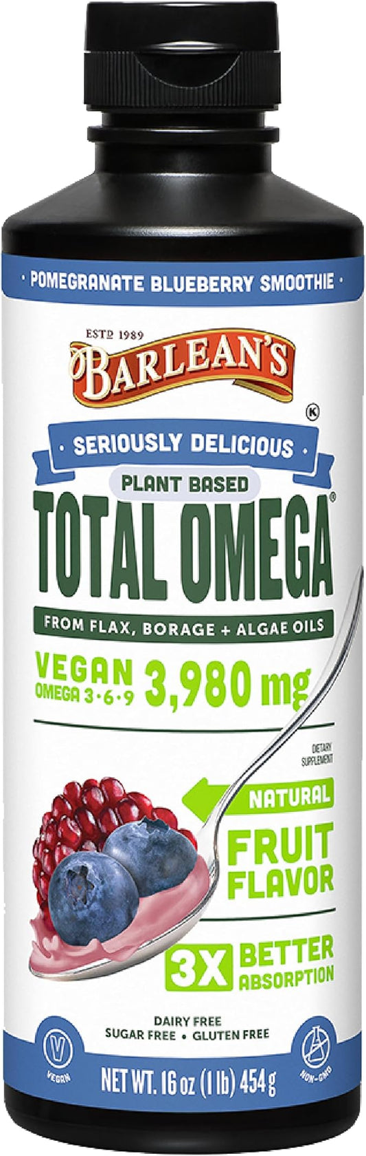 Barlean's Liquid Flaxseed, Borage & Algae 3 Supplement, 3,980 mg Omega-3-6-9, 16 16 oz