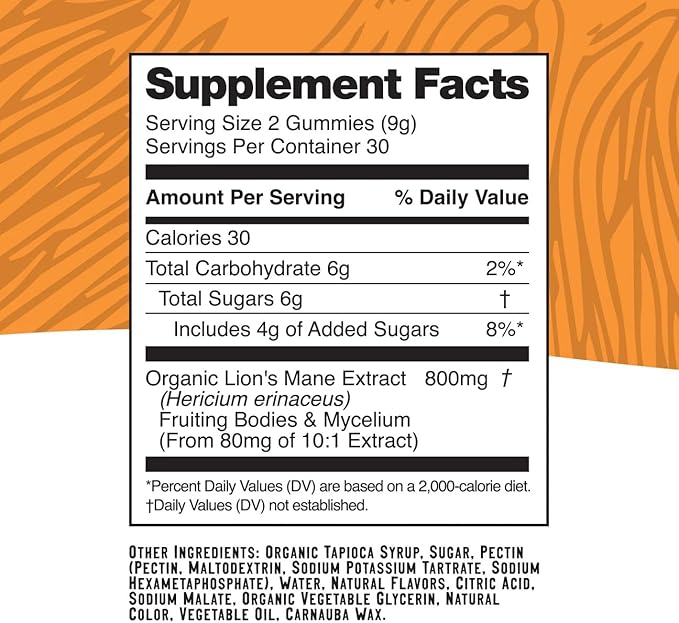 Troomy Lion's Mane Focus Gummies 60 Count - Natural Tangerine and Passionfruit Flavor, Gelatin-Free, Gluten-Free, Vegetarian