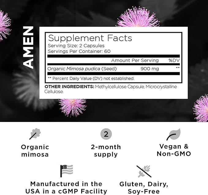 Amen Organic Mimosa Pudica Seeds Capsules, 2 Month 120 Capsules