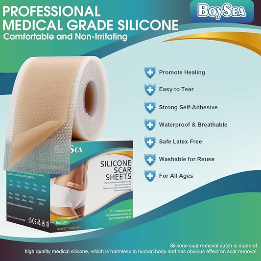 Professional Silicone Scar Sheets (1.6" x 150" Scar Roll-3.8M) -