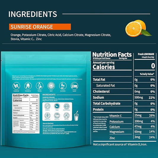 Electrolytes Powder Packets, 30 Sticks Hydration 0 Sugar 0 Calorie,