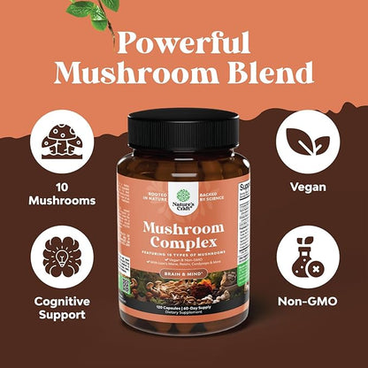Extra Strength Mushroom Complex Capsules 10X Lions 1330mg Adaptogenic (2 Months)