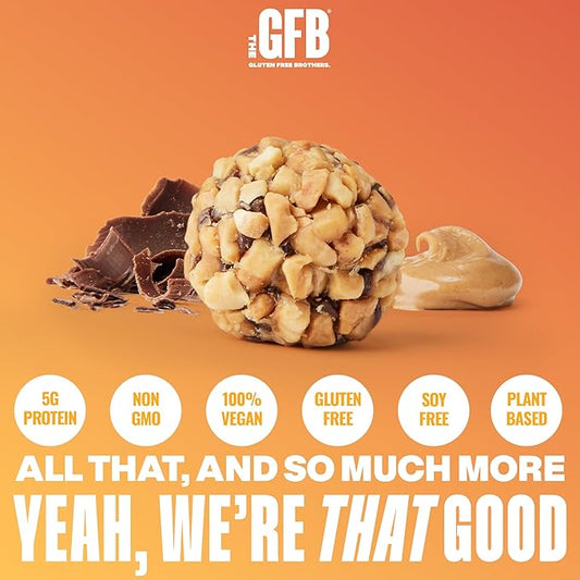 The Gluten Free Brothers Dark Chocolate Peanut Butter Bites - Gluten Free Protein Balls – Non GMO, Soy Free, Vegan – Snack Size Plant Based Protein Energy Balls, 4 oz (6 Count)