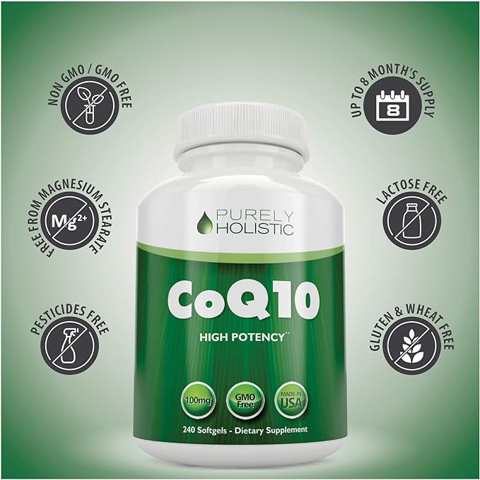 Purely Holistic CoQ10 100mg 240 SoftGels 8 Month Q10 Supplement 10 -