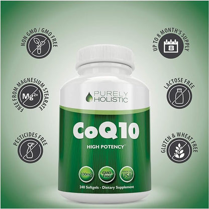 Purely Holistic CoQ10 100mg 240 SoftGels 8 Month Q10 Supplement 10 -