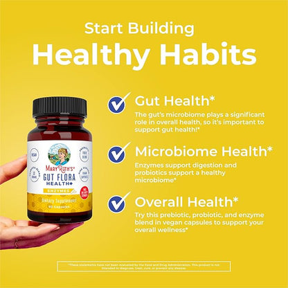 MaryRuth Organics Gut Flora Health+ Enzymes | Up to 2 Month Supply | Prebiotic Probiotic Digestive Enzymes Blend for Healthy Gut Biome & Digestive Support | Gastrointestinal Health | 60 Capsules