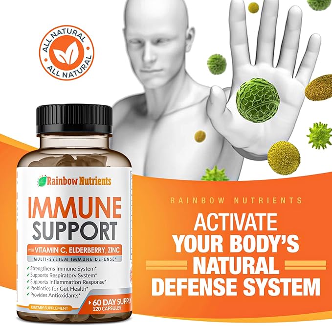 10 in 1 Immune Support Supplement (No Fillers) | Vitamin C, Zinc, Elderberry, Echinacea, Turmeric, Probiotics |Immunity Booster for Multi-System Immune Defense, Respiratory & Gut health |60 Day Supply