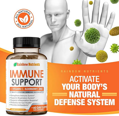 10 in 1 Immune Support Supplement (No Fillers) | Vitamin C, Zinc, Elderberry, Echinacea, Turmeric, Probiotics |Immunity Booster for Multi-System Immune Defense, Respiratory & Gut health |60 Day Supply