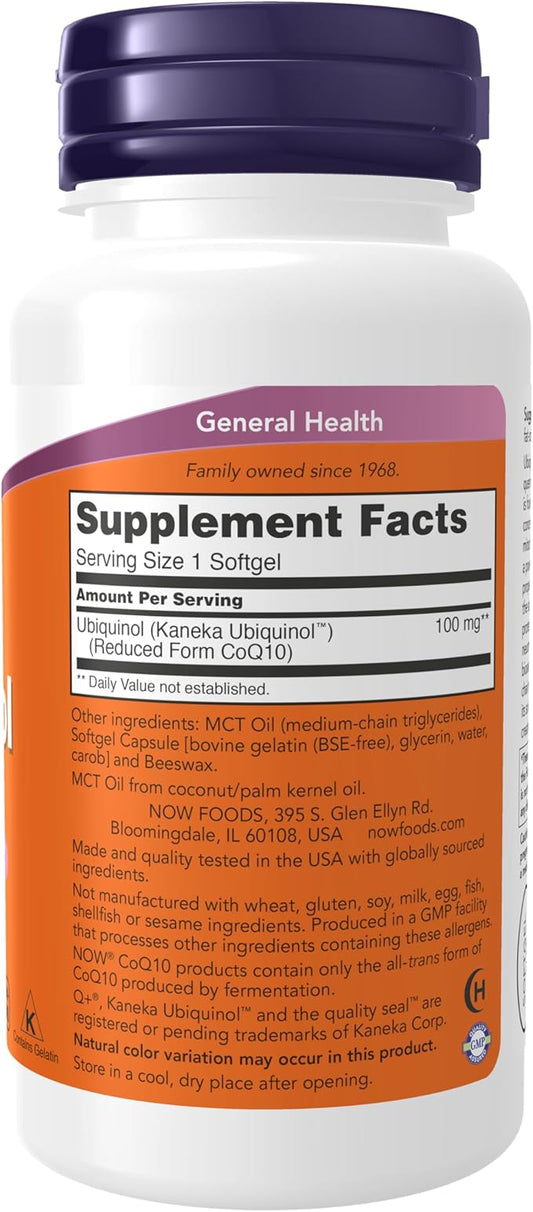NOW Supplements, Ubiquinol 100 mg, High CoQ10), 60 60 Softgels