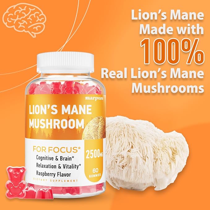 Lions Mane Gummies, Lions Mane Extract to 2500mg, Mushroom Gummies for Adults, Immune & Relaxation, with Lions Mane, Ashwagandha & B12, 420 Gummies