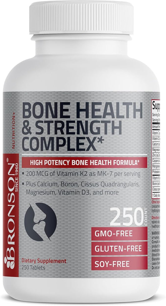 Bronson Bone Health & Strength Complex* 200 MCG K2 as MK7, Plus D3, and 250 Tablets