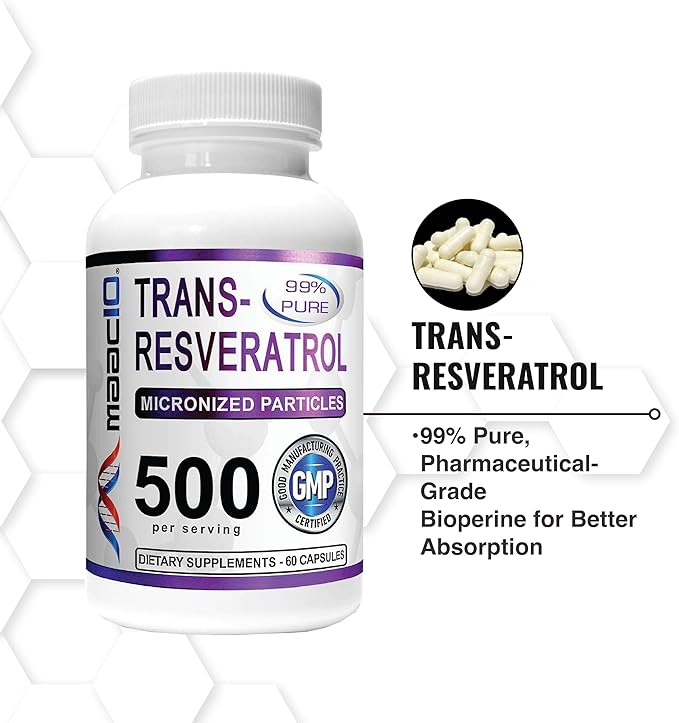 MAAC10 - Trans Resveratrol 500mg 3-PACK 99% Pure