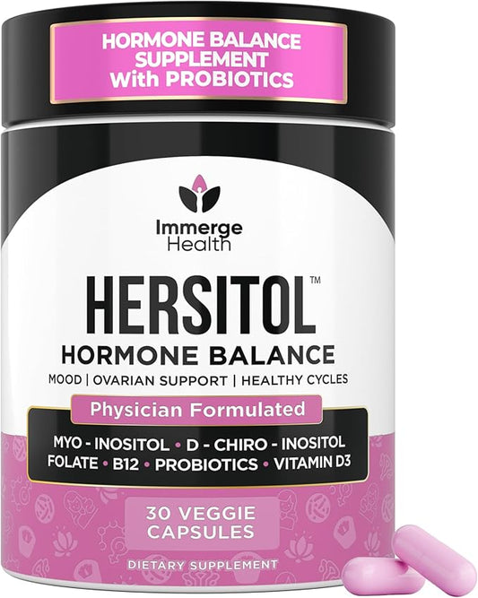 Hormone Balance for Women, PCOS, Ovarian Support, Fertility, Menstrual Cycle | Myo-Inositol & D-Chiro Inositol Supplement 40:1 Ratio With Folic Acid, B12 & Probiotics | Female Vitamins 30 Capsules