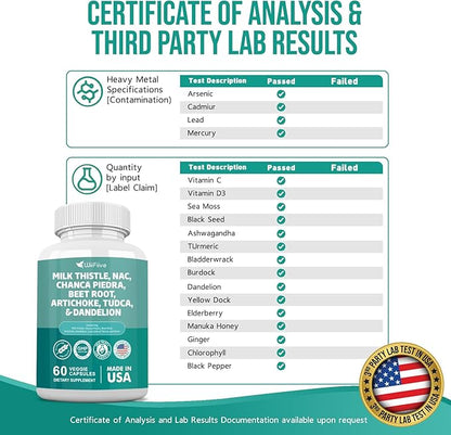 Milk Thistle 3000mg NAC Chanca Piedra 2000mg Beet 2000mg Artichoke 2000mg Tudca 1000mg with 60 Count