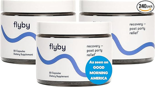 Flyby Recovery Supplement - All The Hang, Without The Over!™ - with Milk Thistle, Vitamin C, Activated Charcoal, and Apple Cider Vinegar - Pre & Post Drinking Formula (240 Count)