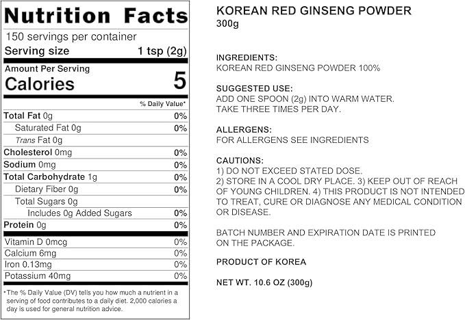 Pocheon 300g Korean Red Ginseng Powder 6 Years, 100% Pure,