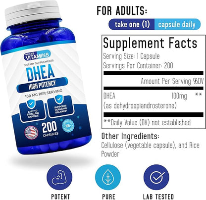 We Like Vitamins DHEA 100mg 200 Capsules 200 Day