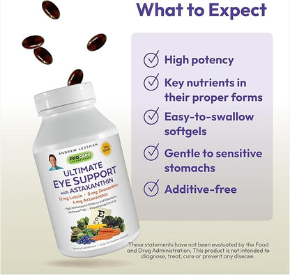 ANDREW LESSMAN Ultimate Eye Support 60 Softgels 12mg Lutein, 6mg Zeaxanthin, 4mg Astaxanthin,