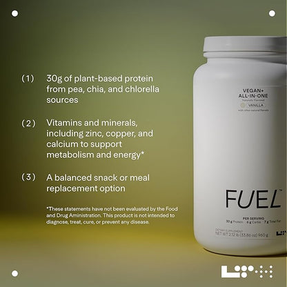 Fuel Vegan & All-in-One - Trusted by Life Time Fitness Members - 30g Protein - Plant-Based Protein Meal Replacement - Vitamins, Minerals, Digestive Enzymes & Probiotics - Vanilla, 20 Servings