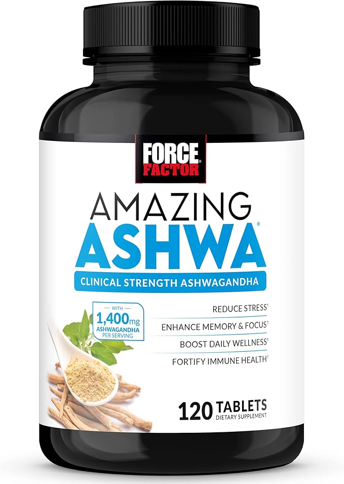 FORCE FACTOR Amazing Ashwa for Stress Relief, Memory, Focus, and Immune Support Health, Ashwagandha Supplement with KSM-66 Ashwagandha for Stress, Vitamins, Minerals, and Antioxidants, 120 Tablets