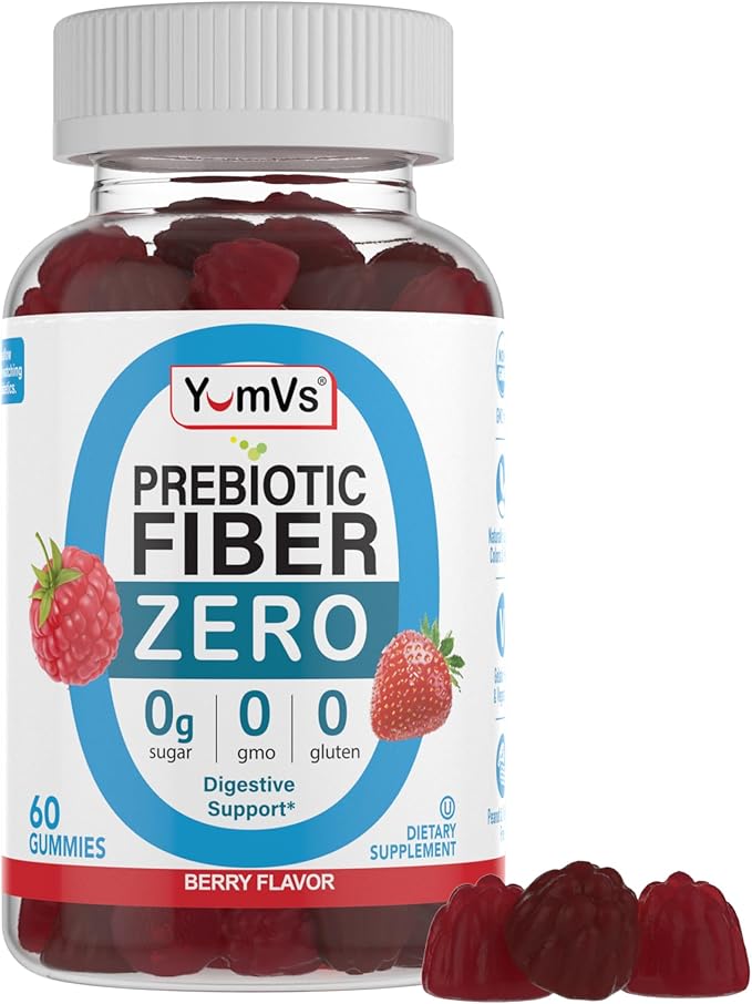 Prebiotic Fiber Zero Gummies by YumVs | Keto Friendly Sugar Free Supplement for Women & Men | 4 g Fiber for Digestive Support | Natural Berry Flavor Chewables-60 Count