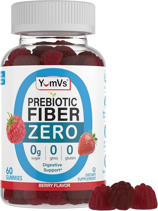 Prebiotic Fiber Zero Gummies by YumVs | Keto Friendly Sugar Free Supplement for Women & Men | 4 g Fiber for Digestive Support | Natural Berry Flavor Chewables-60 Count