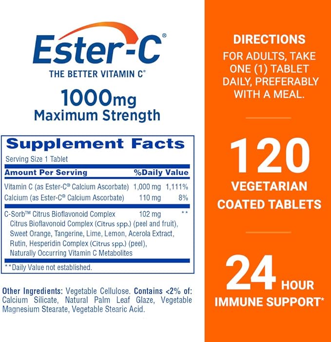 Ester-C Vitamin C 1000 mg Coated 120 Count, 2)