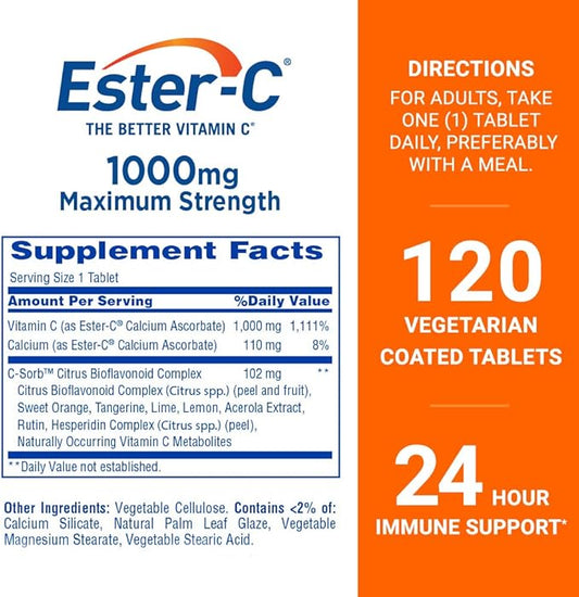 Ester-C Vitamin C 1000 mg Coated 120 Count, 2)