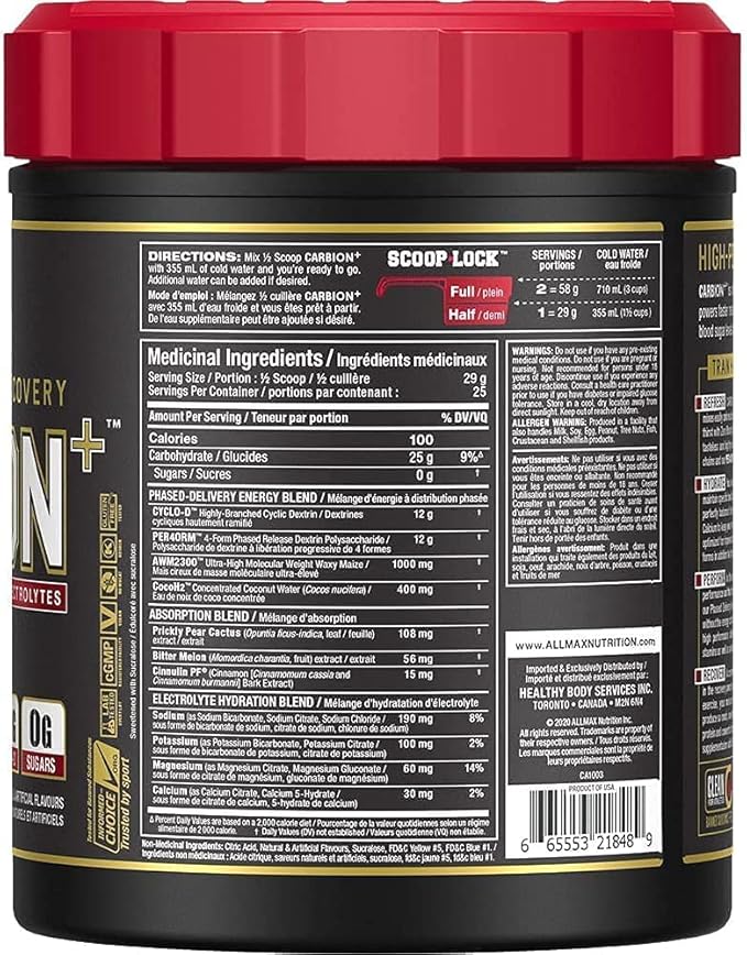 ALLMAX Nutrition - CARBION+ Workout Hydration Supplement Powder with Electrolytes, Supports Endurance, Recovery, and Exercise Performance, Gluten Free and Vegan, Pineapple Mango, 25 Servings