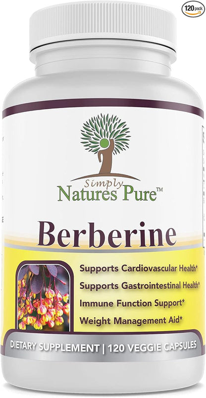 Simply Natures Pure Premium Berberine HCl 500mg - 120 Capsules - Cardiovascular Gastrointestinal Immune Support - Chromium Cinnamon
