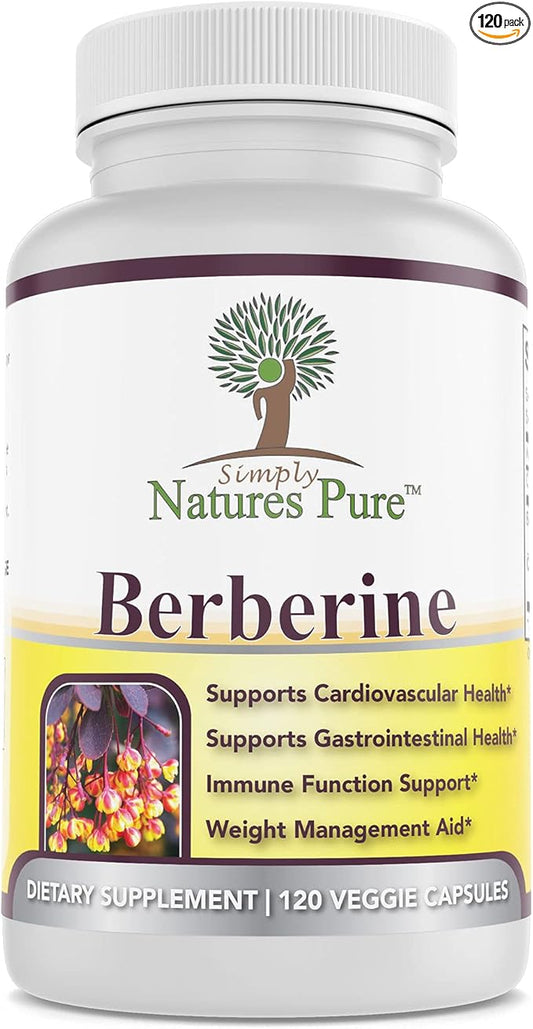 Simply Natures Pure Premium Berberine HCl 500mg - 120 Capsules - Cardiovascular Gastrointestinal Immune Support - Chromium Cinnamon
