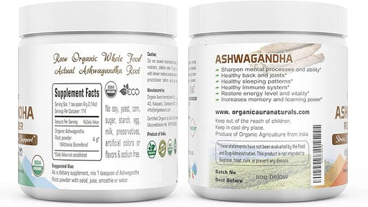 Certified Organic Ashwagandha Root Powder 8Oz -1/2Lb. Enhances 100% Pure