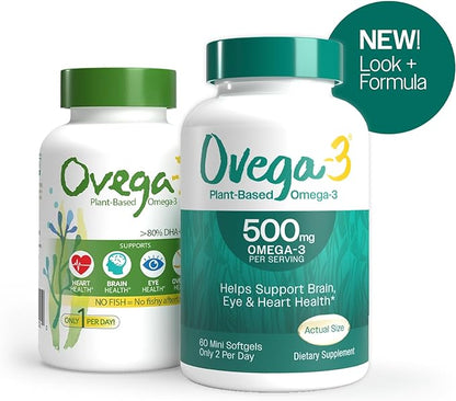 OVEGA-3 Plant-Based Omega-3 from Algal Oil 500mg, Supports 60 Count