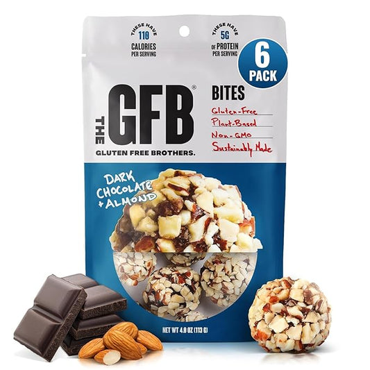 The GFB Dark Chocolate Almond Protein Bites - Gluten Free, Plant Based, Non GMO, Sustainably Made – Ridiculously Tasty, Healthy, Vegan, Protein Energy Balls, 4 oz (6 Count)