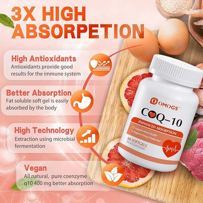 CoQ10 400mg Softgels, Coenzyme Q10 High 60 Softgels